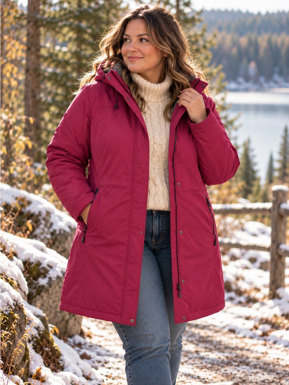 L.L.Bean Magenta Berry Purple Fleece Lined Hooded Winter Parka Coat